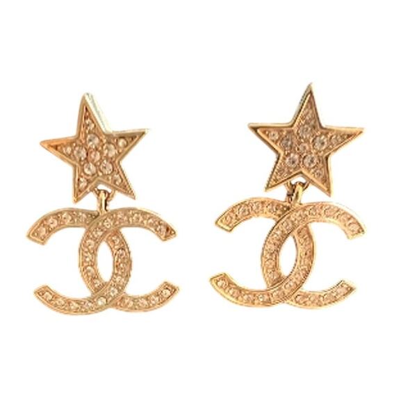 Chanel Light Gold Crystal Star Dangle CC Earrings Autumn/Pre-Fall 2023 (CCXX011) - Picture 1 of 6